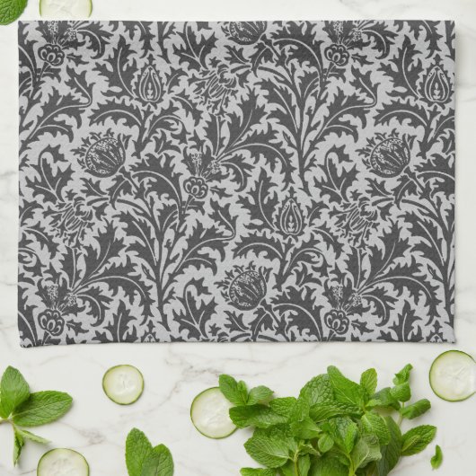 William Morris Thistle Damask, Silver Grey/Grey Theedoek (Gevouwen)