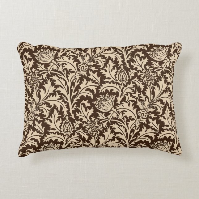 William Morris Thistle Damask, Taupe Tan & Beige Accent Kussen (Voorkant)