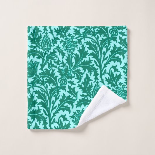 William Morris Thistle Damask, Turquoise en Aqua Bad Handdoek (Wasdoekje)