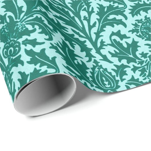 William Morris Thistle Damask, Turquoise en Aqua Cadeaupapier (Rol Hoek)
