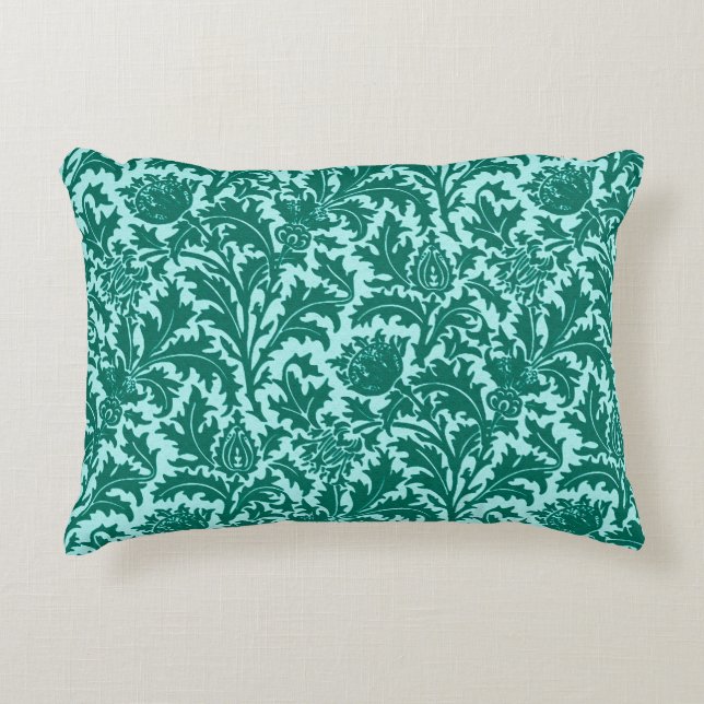 William Morris Thistle Damask, Turquoise en Aqua Decoratief Kussen (Voorkant)