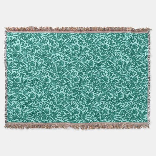 William Morris Thistle Damask, Turquoise en Aqua Deken (Voorkant)