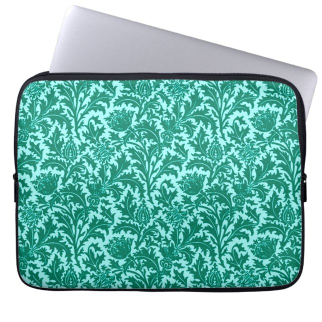William Morris Thistle Damask, Turquoise en Aqua Laptop Sleeve (Voorkant)