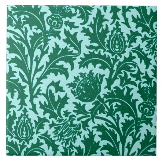 William Morris Thistle Damask, Turquoise en Aqua Tegeltje (Voorkant)