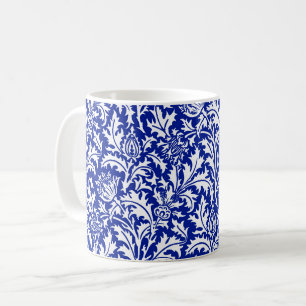William Morris Thistle Damask White op Cobalt Blue Koffiemok