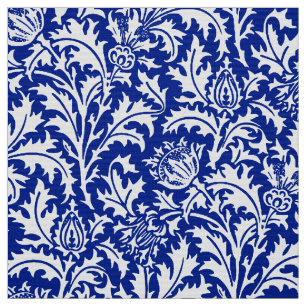 William Morris Thistle Damask White op Cobalt Blue Stof