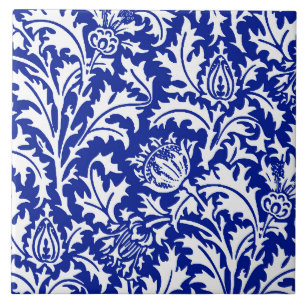 William Morris Thistle Damask White op Cobalt Blue Tegeltje