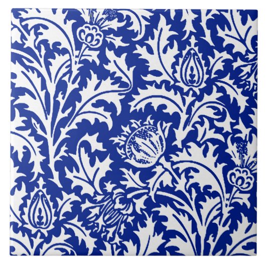 William Morris Thistle Damask White op Cobalt Blue Tegeltje (Voorkant)