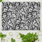 William Morris Thistle Damask, Zwart en Wit Theedoek (Gevouwen)