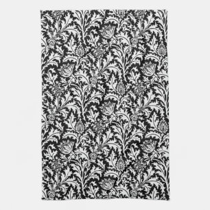 William Morris Thistle Damask, Zwart en Wit Theedoek