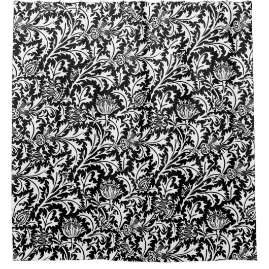 William Morris Thistle Pattern Black and White Douchegordijn (Voorkant)