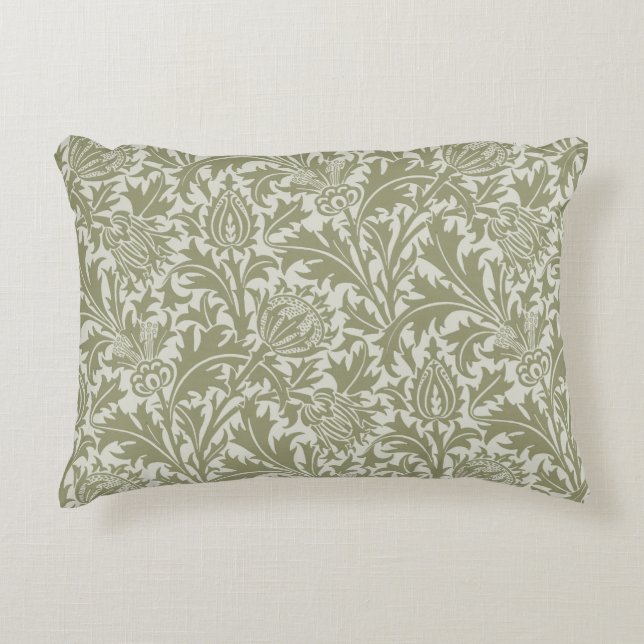 William Morris Thistle Sage Green Pattern Accent Kussen (Voorkant)