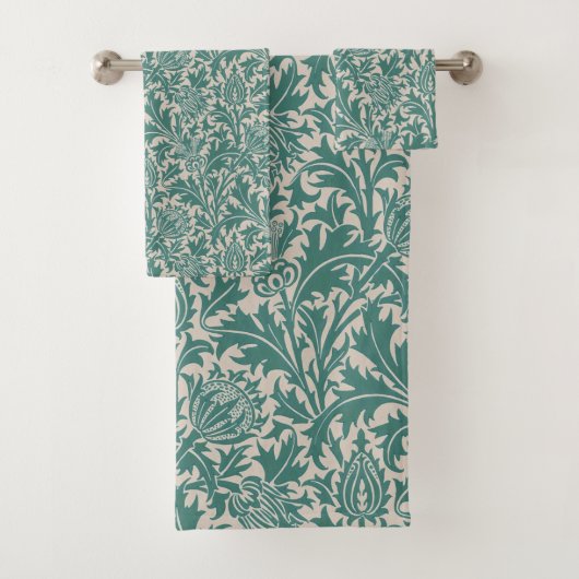 William Morris Thistle Sage Green Pattern Bad Handdoek (Insitu)