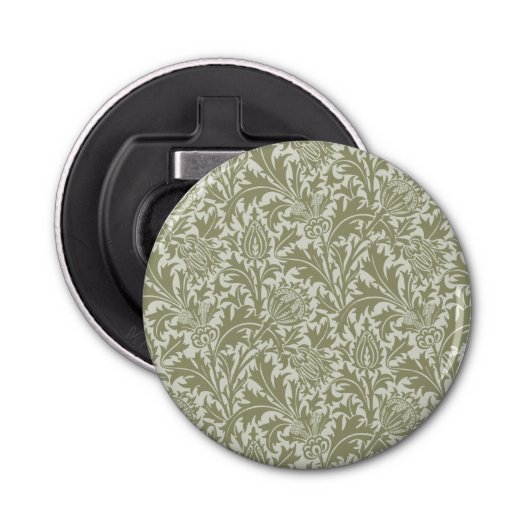 William Morris Thistle Sage Green Pattern Button Flesopener (Voorkant)