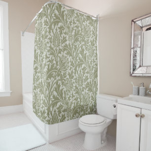 William Morris Thistle Sage Green Pattern Douchegordijn
