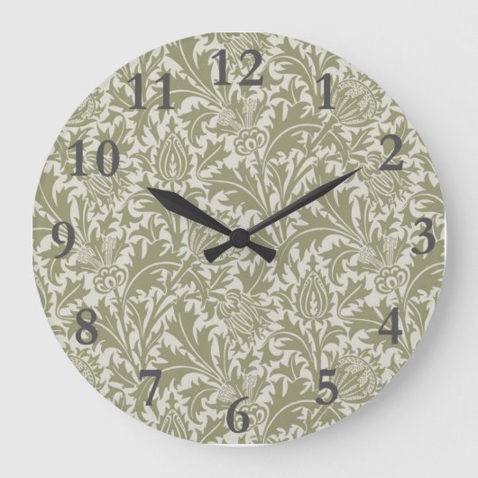 William Morris Thistle Sage Green Pattern Grote Klok (Voorkant)