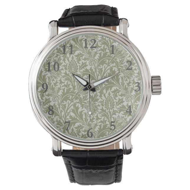 William Morris Thistle Sage Green Pattern Horloge (Voorkant)
