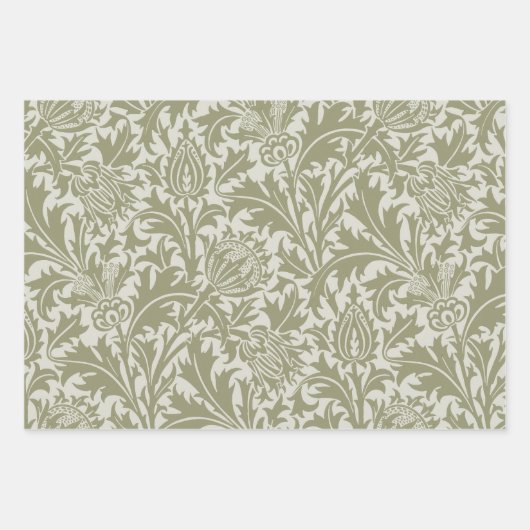 William Morris Thistle Sage Green Pattern Inpakpapier Vel (Voorkant)