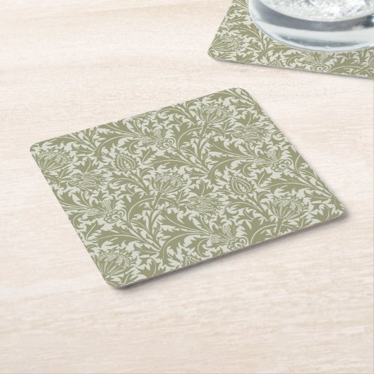 William Morris Thistle Sage Green Pattern Kartonnen Onderzetters (Schuin)