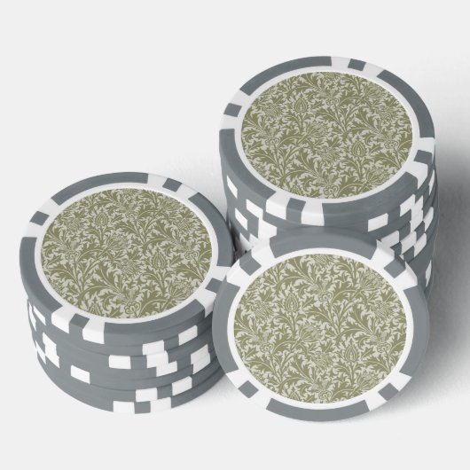 William Morris Thistle Sage Green Pattern Poker Chips (Opstapeling)
