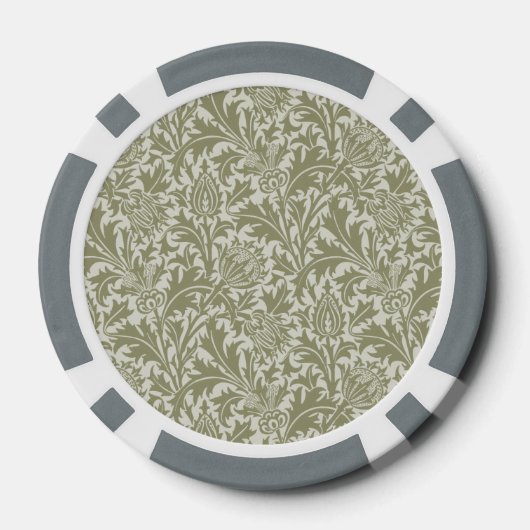 William Morris Thistle Sage Green Pattern Poker Chips (Achterkant)