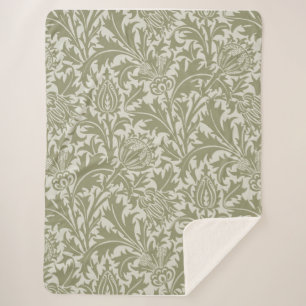 William Morris Thistle Sage Green Pattern Sherpa Deken