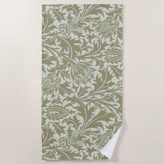 William Morris Thistle Sage Green Pattern Strandlaken (Voorkant)