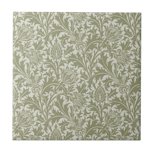 William Morris Thistle Sage Green Pattern Tegeltje (Voorkant)