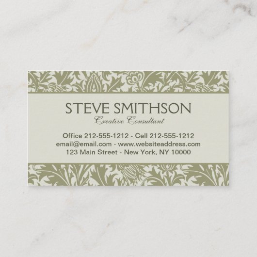 William Morris Thistle Sage Green Pattern Visitekaartje (Achterkant)