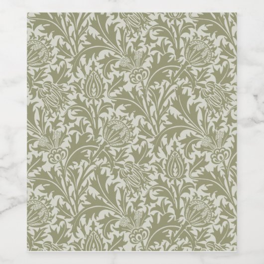 William Morris Thistle Sage Green Pattern Wijn Etiket (Enkel label)