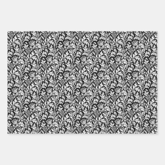 William Morris Thistle, zwart/wit, goud, blauw Inpakpapier Vel (Voorkant)