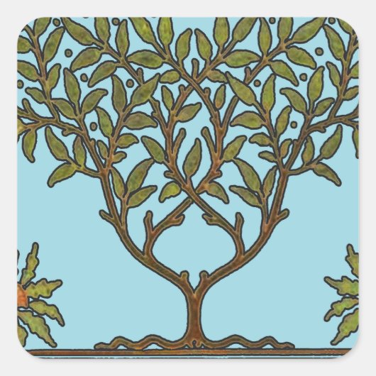 William Morris Tree Frieze Bloemenbehang Vierkante Sticker (Voorkant)