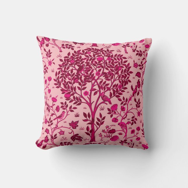 William Morris Tree of Life, Bourgogne en roze Kussen (Voorkant)