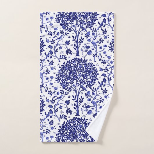 William Morris Tree of Life, Cobalt Blue en White Bad Handdoek (Handdoek)