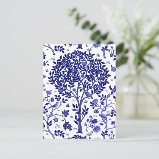 William Morris Tree of Life, Cobalt Blue en White Briefkaart (Staand voorkant)