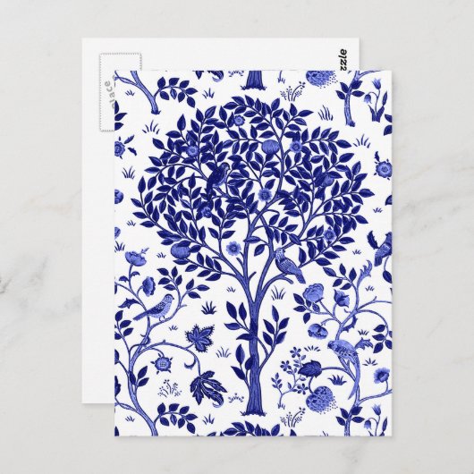 William Morris Tree of Life, Cobalt Blue en White Briefkaart (Voorkant / Achterkant)