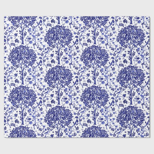 William Morris Tree of Life, Cobalt Blue en White Cadeaupapier (Vlak)