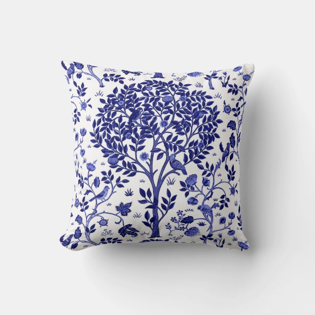William Morris Tree of Life, Cobalt Blue en White Kussen (Voorkant)