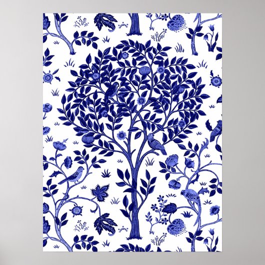 William Morris Tree of Life, Cobalt Blue en White Poster (Voorkant)