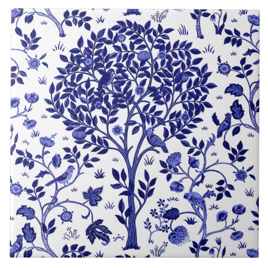 William Morris Tree of Life, Cobalt Blue en White Tegeltje (Voorkant)