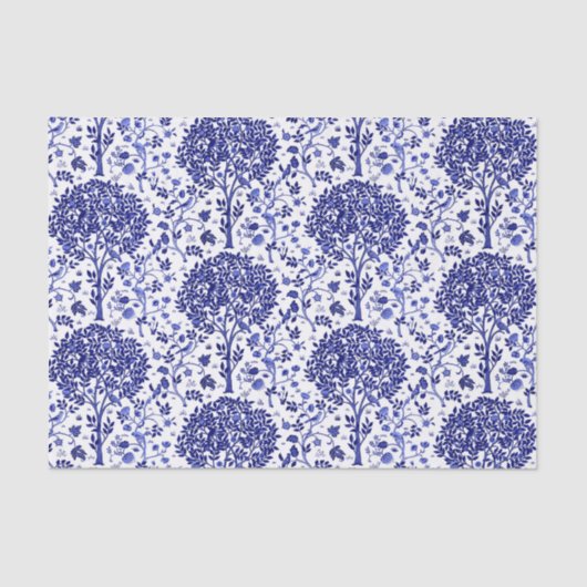 William Morris Tree of Life, Cobalt Blue en White Tissuepapier (Voorkant)