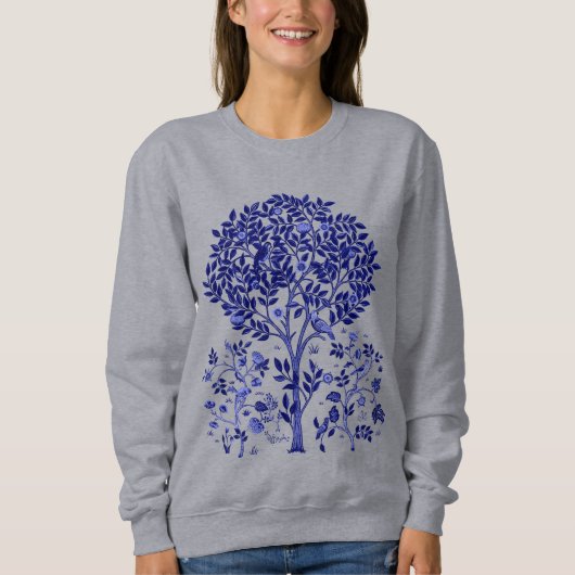 William Morris Tree of Life, Cobalt Blue en White Trui (Voorkant)
