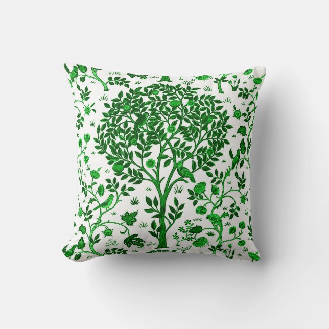 William Morris Tree of Life, Emerald Green & White Kussen (Voorkant)