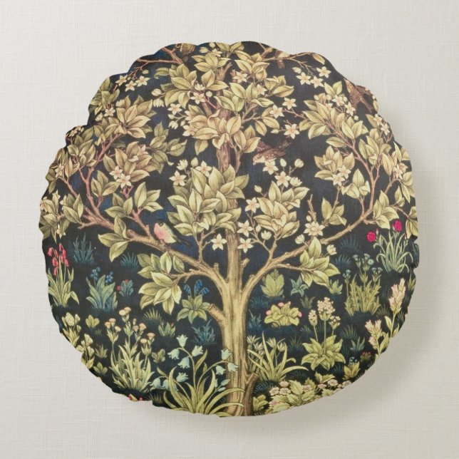 William Morris Tree of Life Floral  Art Rond Kussen (Voorkant)