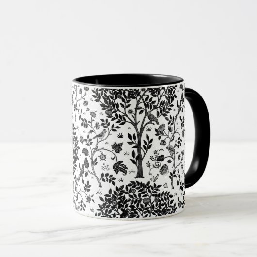 William Morris Tree of Life Pattern, Black & White Mok (Voorkant rechts)