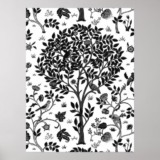 William Morris Tree of Life Pattern, Black & White Poster (Voorkant)