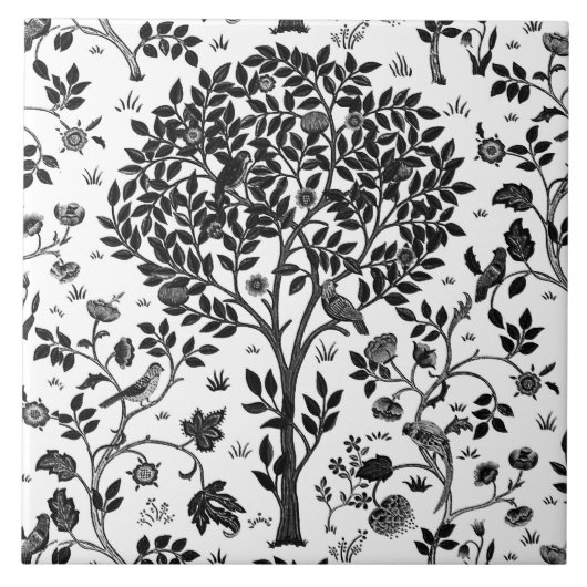 William Morris Tree of Life Pattern, Black & White Tegeltje (Voorkant)
