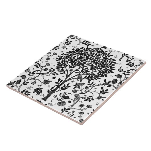 William Morris Tree of Life Pattern, Black & White Tegeltje (Zijkant)