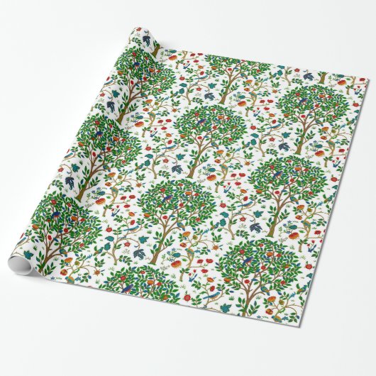 William Morris Tree of Life Pattern, Green & Multi Cadeaupapier (Uitgerold)