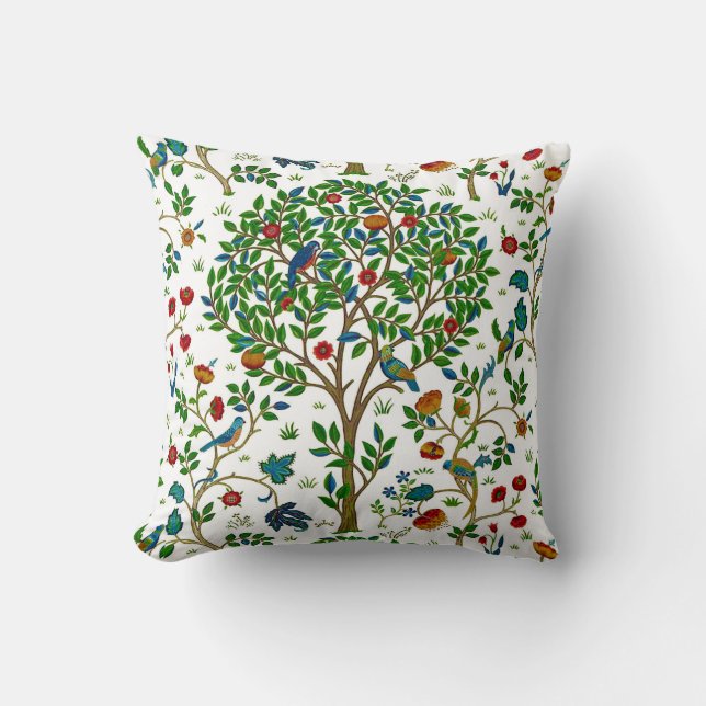William Morris Tree of Life Pattern, Green & Multi Kussen (Voorkant)